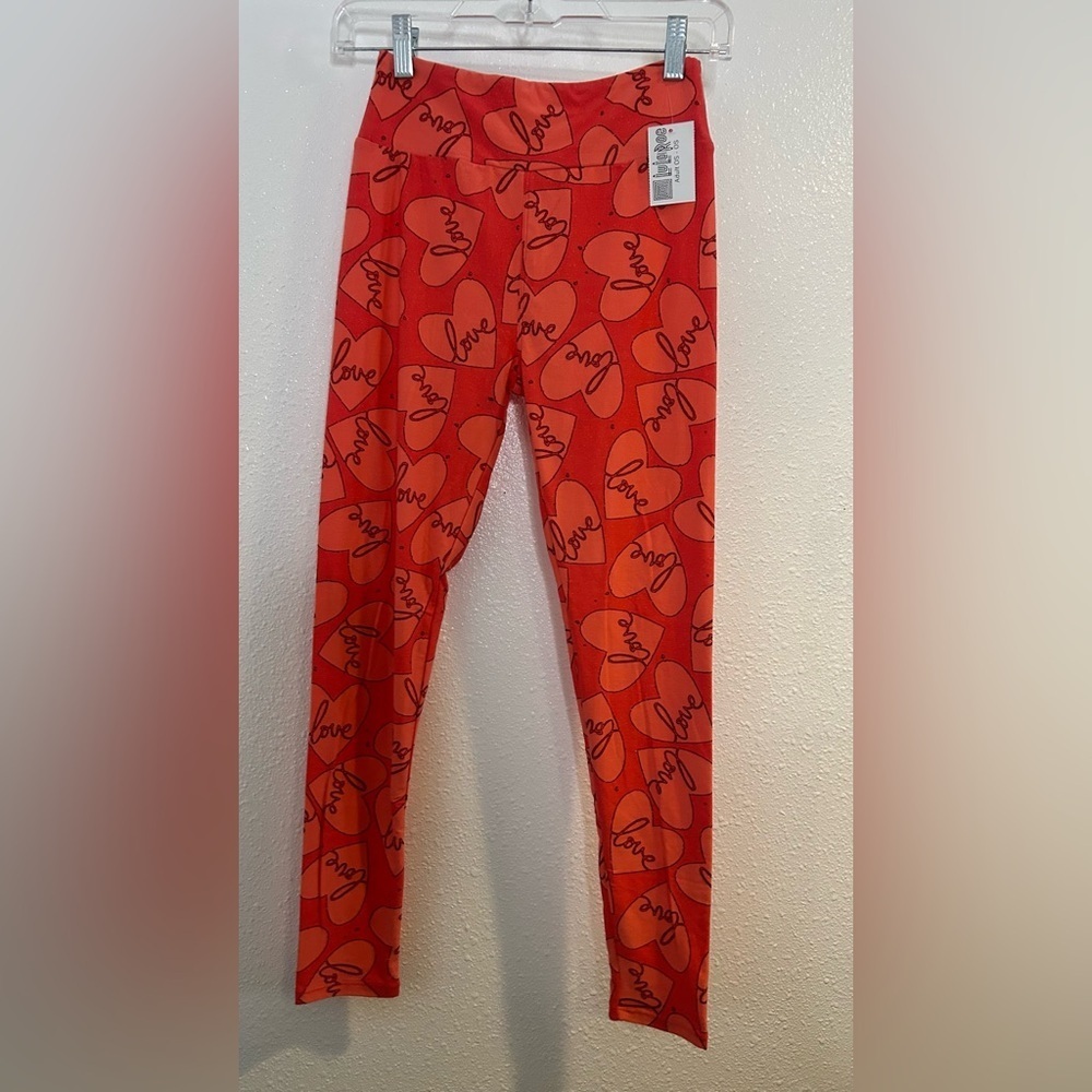 LuLaRoe Pink Love Print Leggings One Size (2-10)